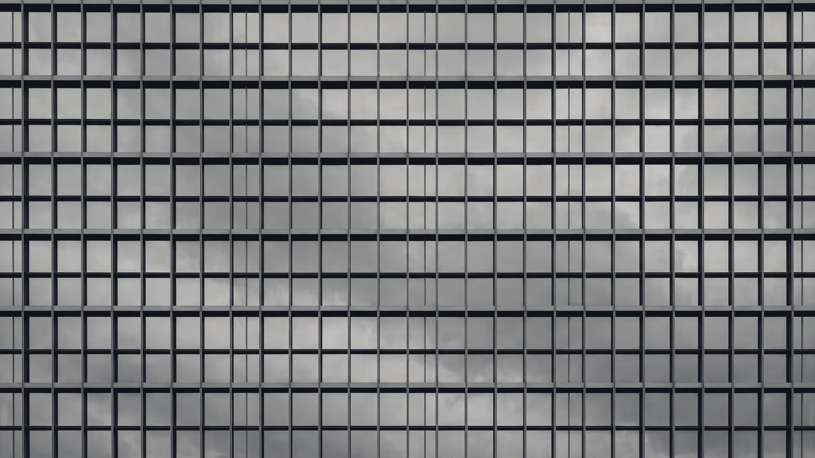 A flat grid of identical window bays across a building facade.