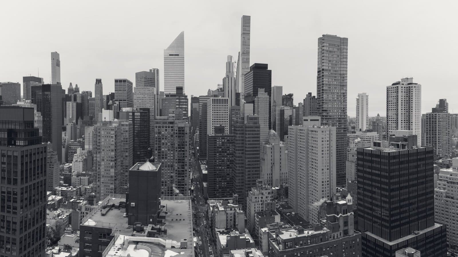 Dense Manhattan towers seen from above.