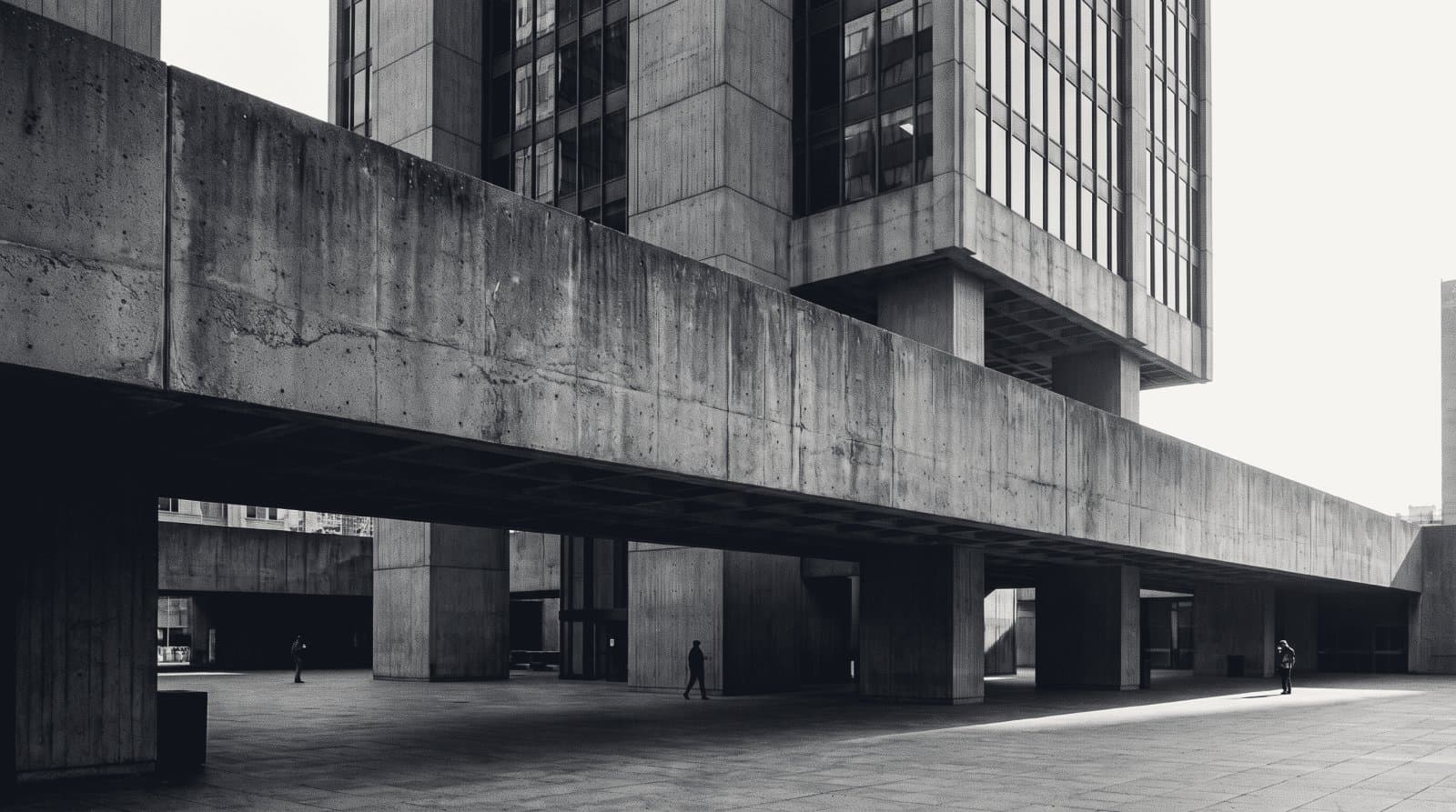 A massive concrete transfer beam carrying a tower above an open ground floor, columns stopping at the beam.